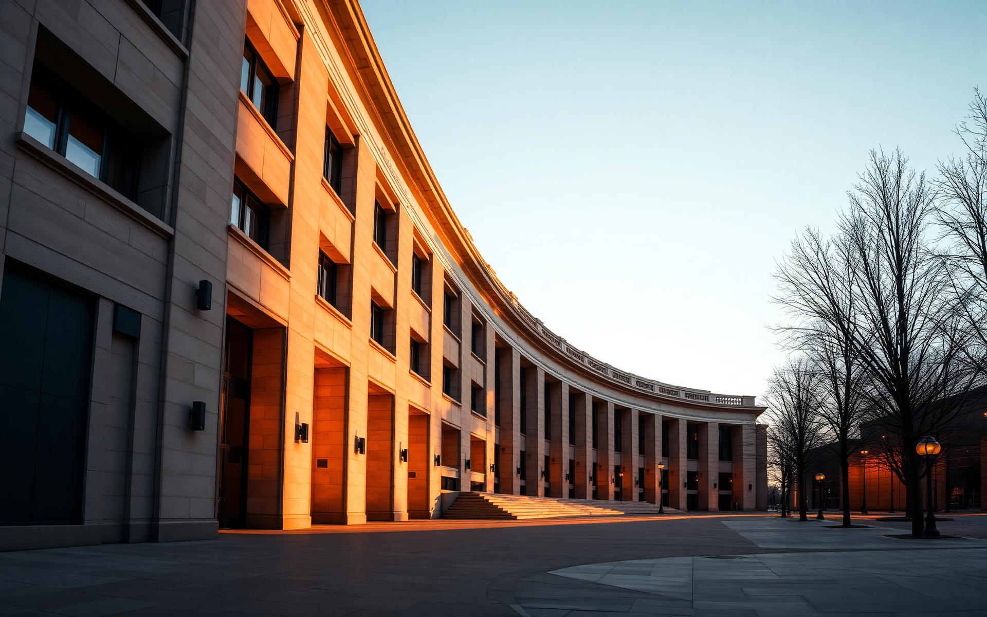 Architectural facade at golden hour